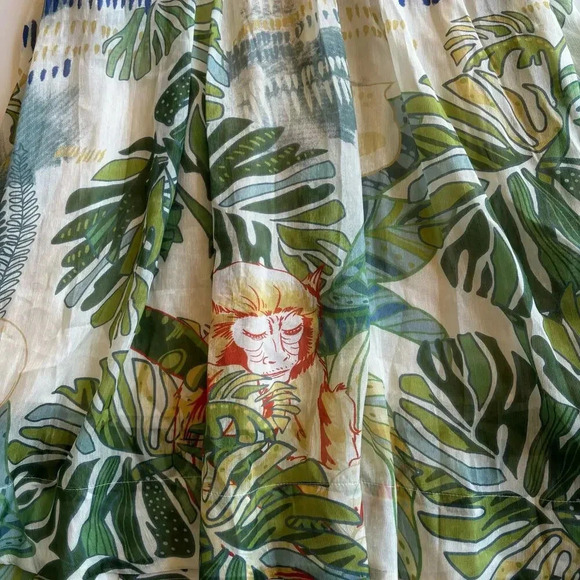 Leo Lin Botanical Print Knee-Length Strapless A-Line Linen Silk Dress US Size 2 - Picture 6 of 10